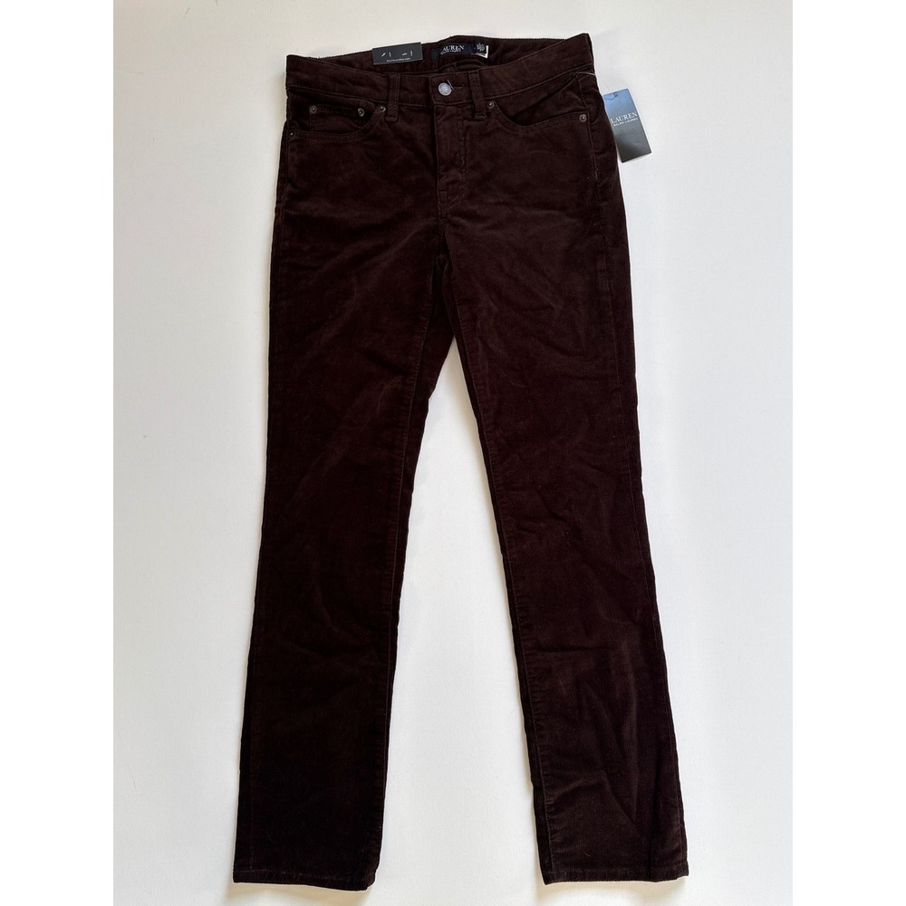 Lauren Ralph Lauren Brown Corduroy Pants Mid-Rise Straight Leg Size 4 27 Waist